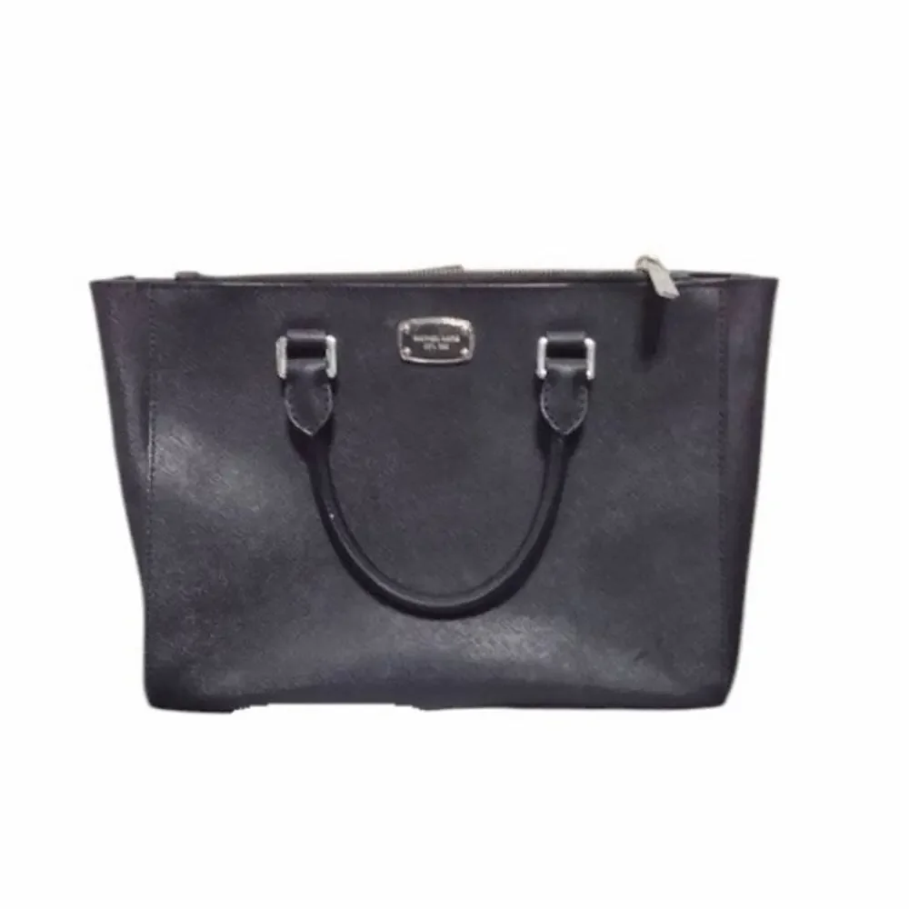 Michael Kors Saffiano Leather Structured Satchel – Black/Silver